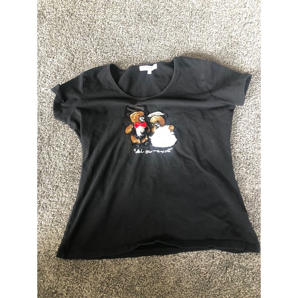 Prada Girls Kids Youth XL T Shirt Black Beaded Bears See Measurements B6
